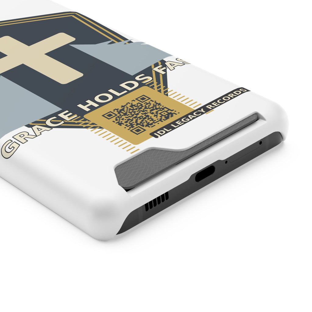 Christian Cross Phone Card Case — "Grace Holds Fast" RFID Cardholder Phone Case