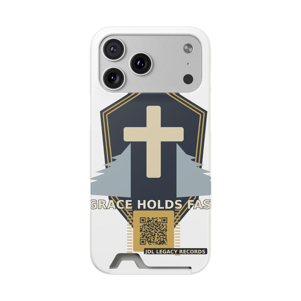 Christian Cross Phone Card Case — "Grace Holds Fast" RFID Cardholder Phone Case