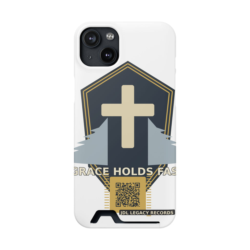 Christian Cross Phone Card Case — "Grace Holds Fast" RFID Cardholder Phone Case