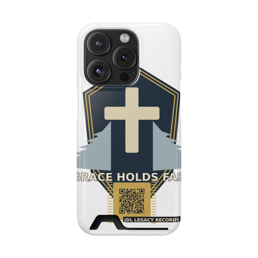 Christian Cross Phone Card Case — "Grace Holds Fast" RFID Cardholder Phone Case