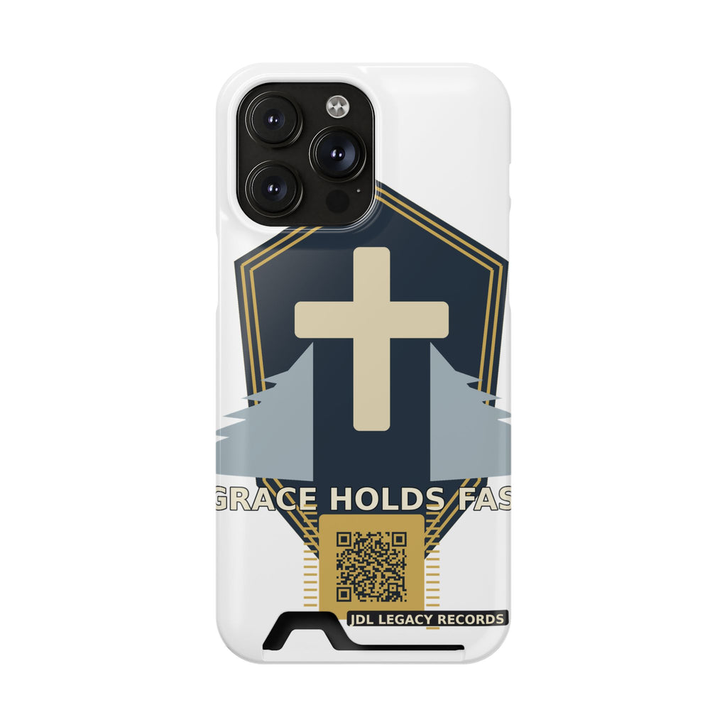 Christian Cross Phone Card Case — "Grace Holds Fast" RFID Cardholder Phone Case