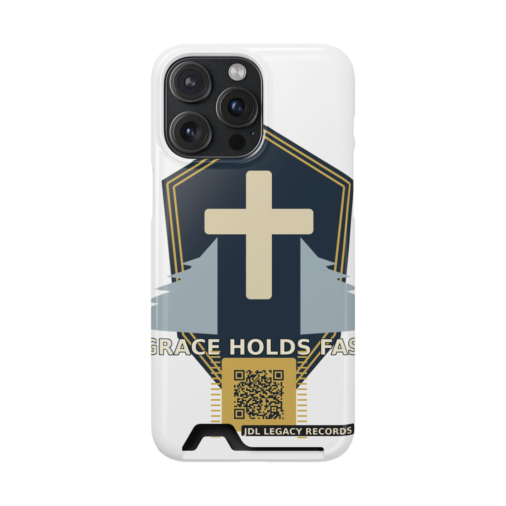 Christian Cross Phone Card Case — "Grace Holds Fast" RFID Cardholder Phone Case
