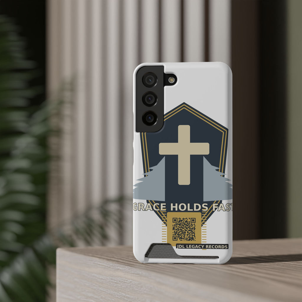 Christian Cross Phone Card Case — "Grace Holds Fast" RFID Cardholder Phone Case