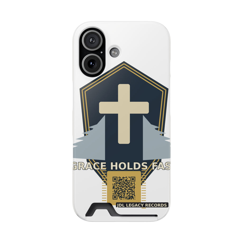 Christian Cross Phone Card Case — "Grace Holds Fast" RFID Cardholder Phone Case
