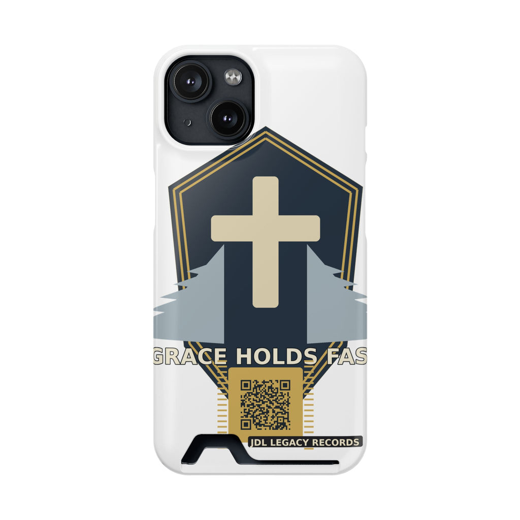Christian Cross Phone Card Case — "Grace Holds Fast" RFID Cardholder Phone Case