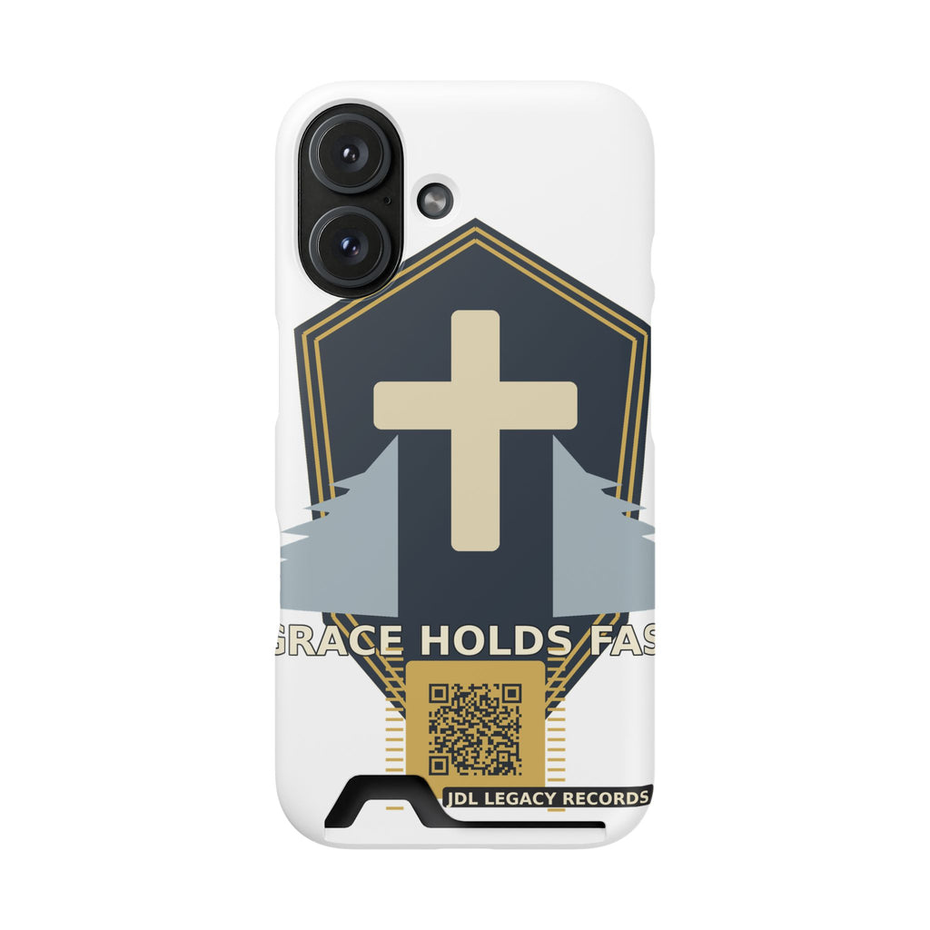 Christian Cross Phone Card Case — "Grace Holds Fast" RFID Cardholder Phone Case