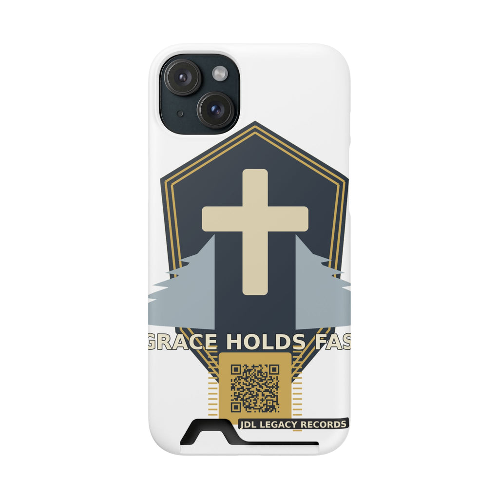 Christian Cross Phone Card Case — "Grace Holds Fast" RFID Cardholder Phone Case