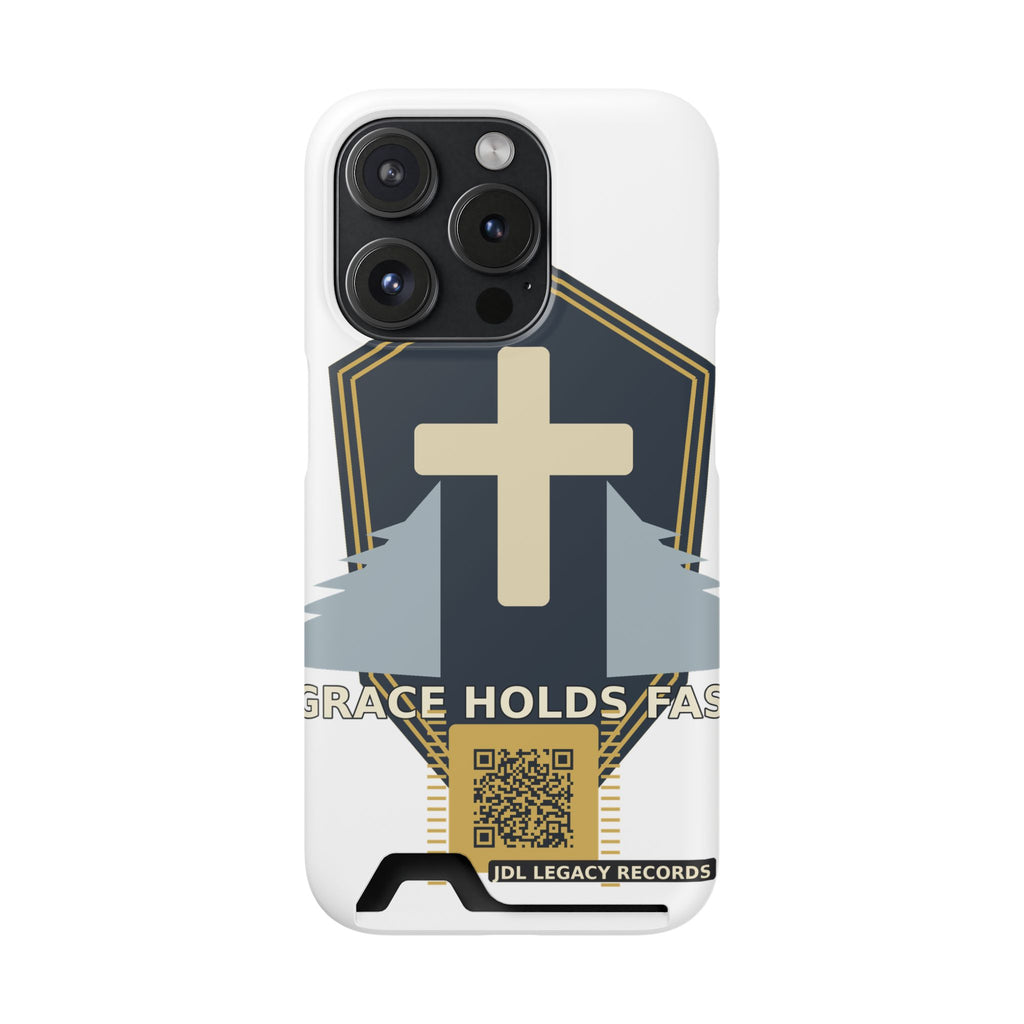 Christian Cross Phone Card Case — "Grace Holds Fast" RFID Cardholder Phone Case