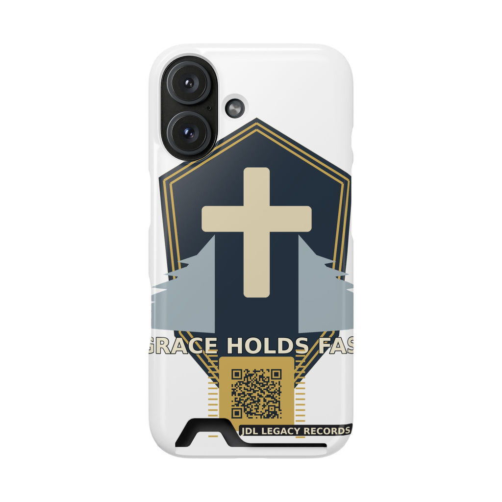 Christian Cross Phone Card Case — "Grace Holds Fast" RFID Cardholder Phone Case