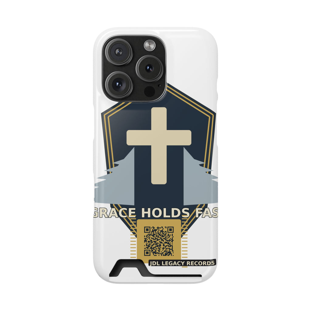 Christian Cross Phone Card Case — "Grace Holds Fast" RFID Cardholder Phone Case