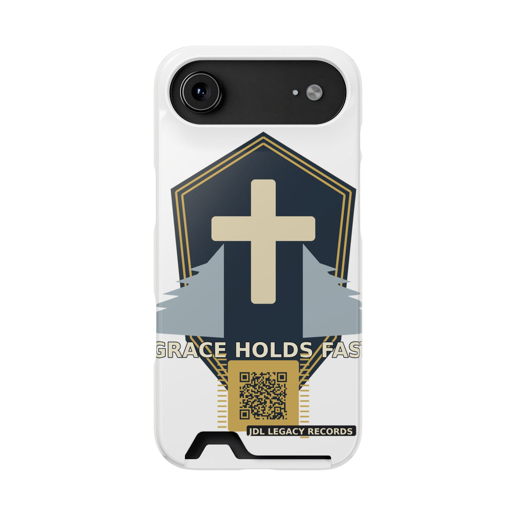 Christian Cross Phone Card Case — "Grace Holds Fast" RFID Cardholder Phone Case