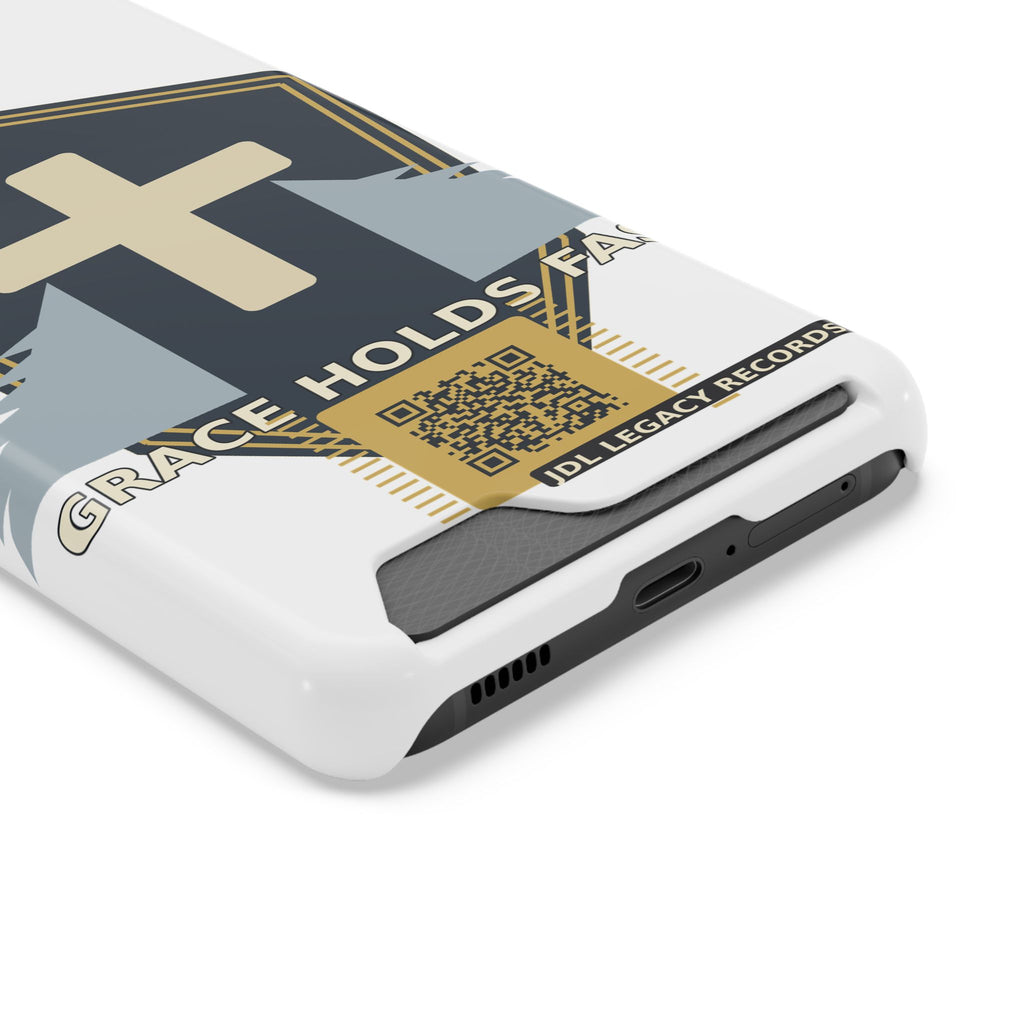 Christian Cross Phone Card Case — "Grace Holds Fast" RFID Cardholder Phone Case