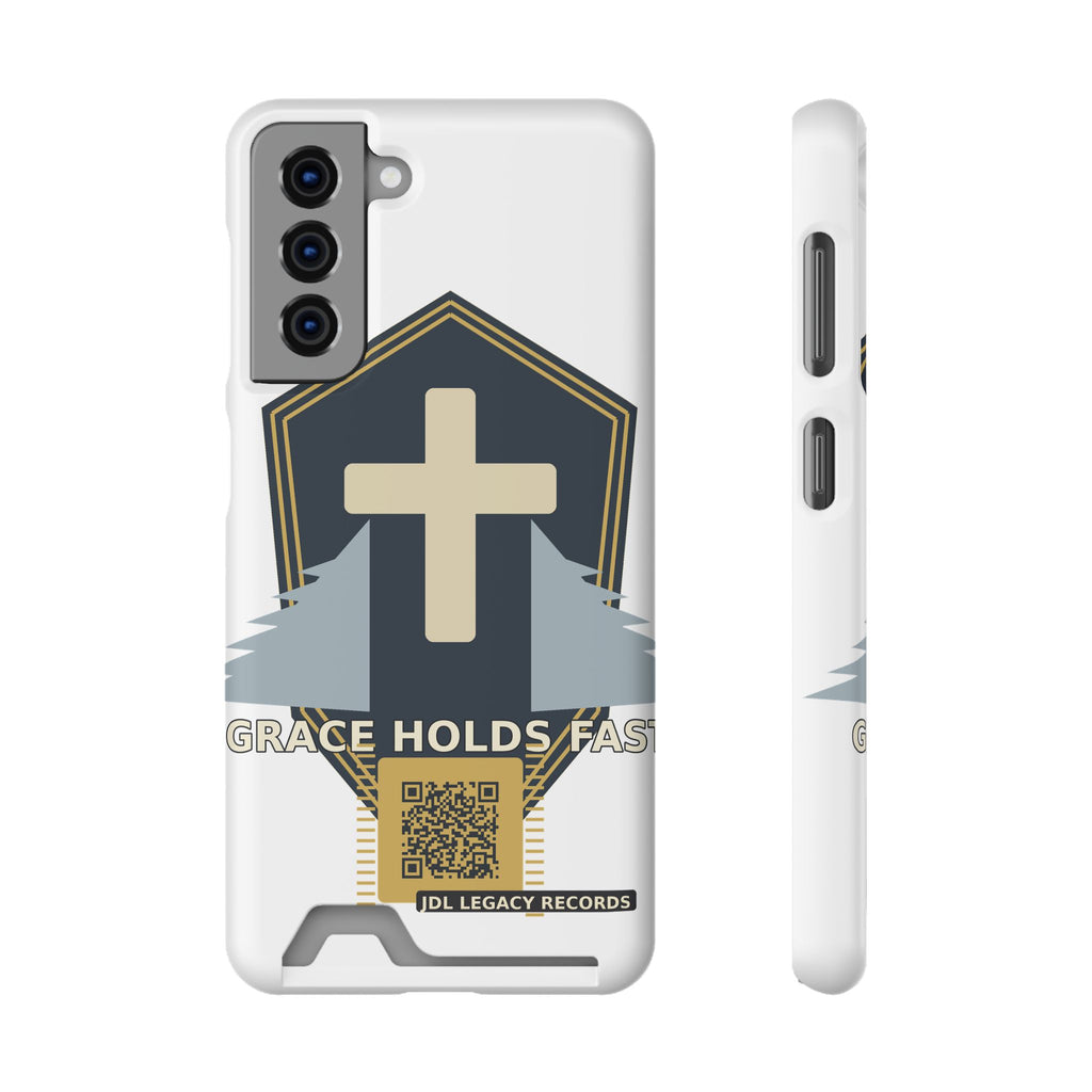 Christian Cross Phone Card Case — "Grace Holds Fast" RFID Cardholder Phone Case