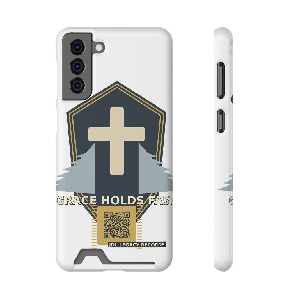 Christian Cross Phone Card Case — "Grace Holds Fast" RFID Cardholder Phone Case