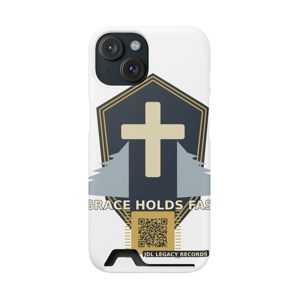 Christian Cross Phone Card Case — "Grace Holds Fast" RFID Cardholder Phone Case