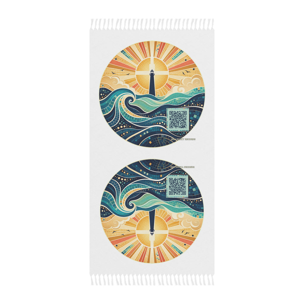 Boho Beach Towel — Lighthouse Sunset Waves Cotton Fringe Beach Towel
