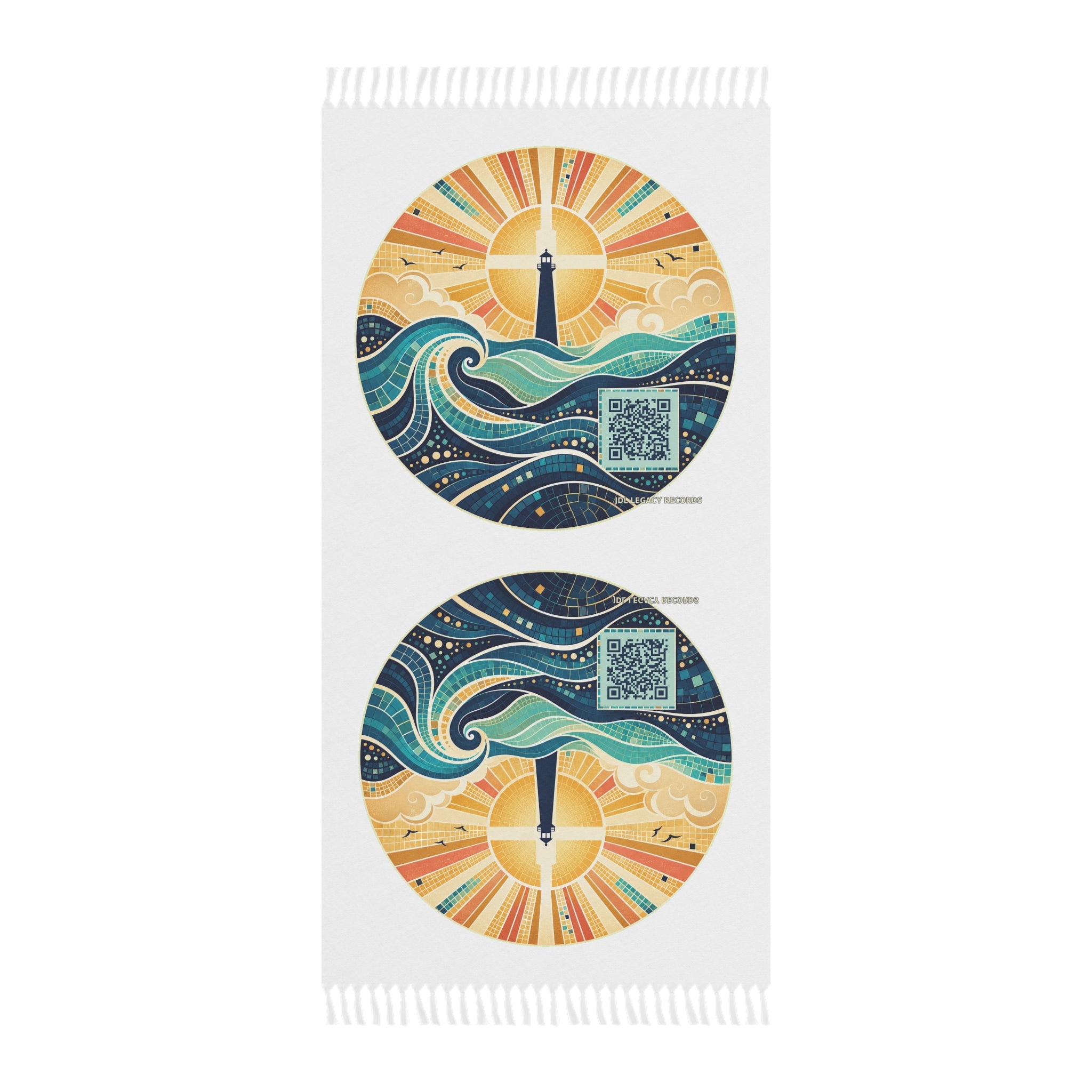 Boho Beach Towel — Lighthouse Sunset Waves Cotton Fringe Beach Towel