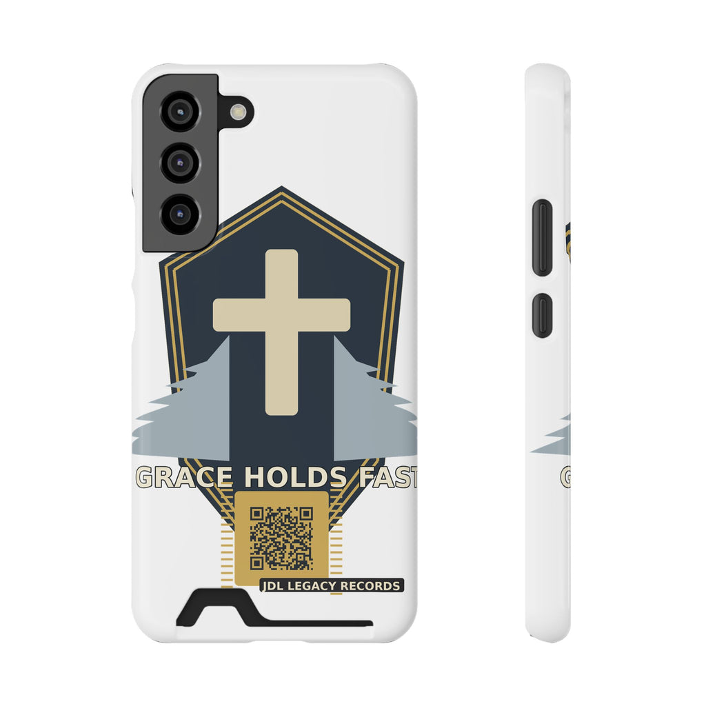 Christian Cross Phone Card Case — "Grace Holds Fast" RFID Cardholder Phone Case