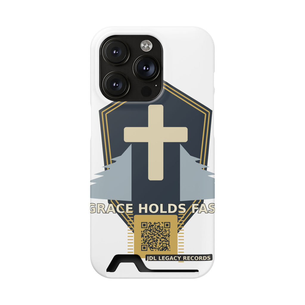 Christian Cross Phone Card Case — "Grace Holds Fast" RFID Cardholder Phone Case