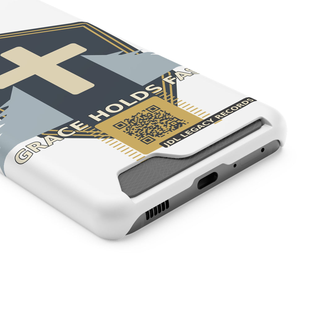 Christian Cross Phone Card Case — "Grace Holds Fast" RFID Cardholder Phone Case