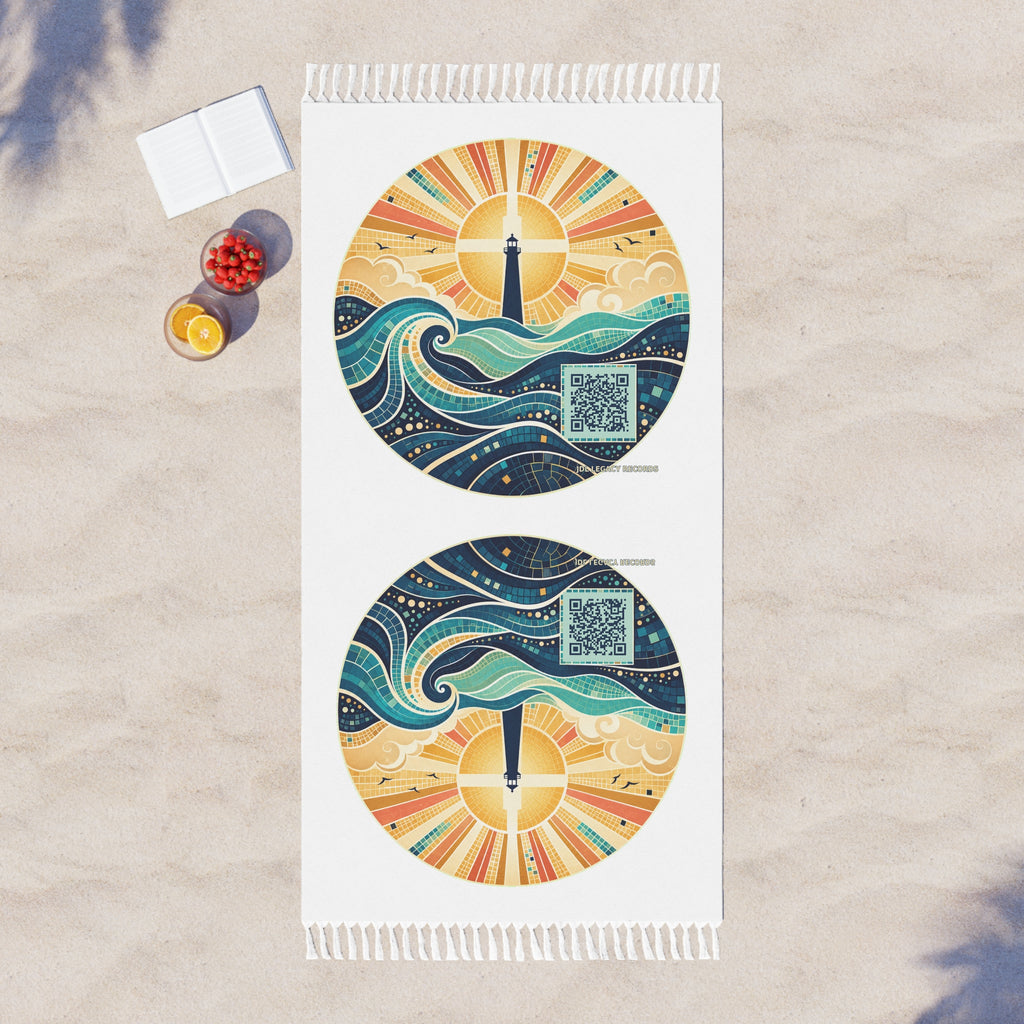 Boho Beach Towel — Lighthouse Sunset Waves Cotton Fringe Beach Towel