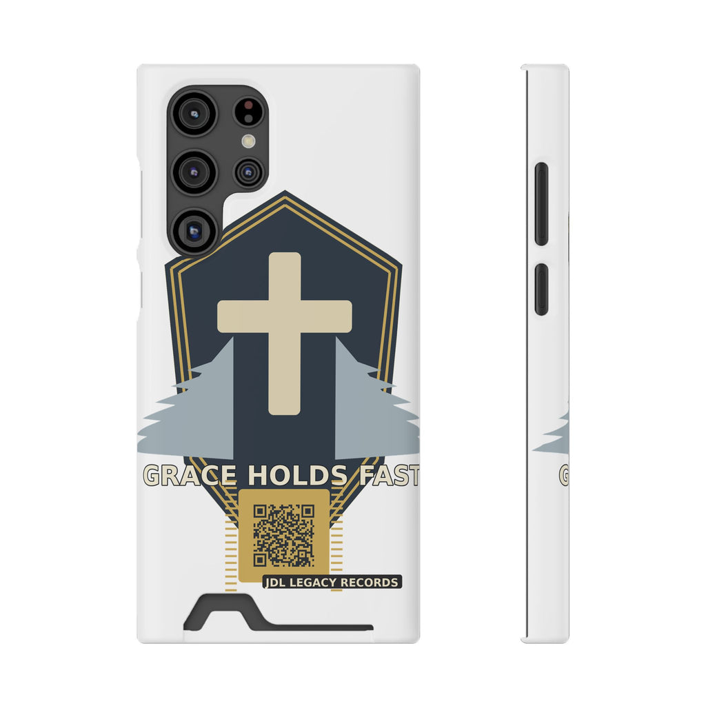 Christian Cross Phone Card Case — "Grace Holds Fast" RFID Cardholder Phone Case