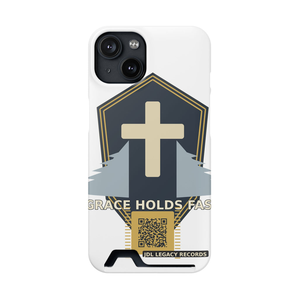 Christian Cross Phone Card Case — "Grace Holds Fast" RFID Cardholder Phone Case
