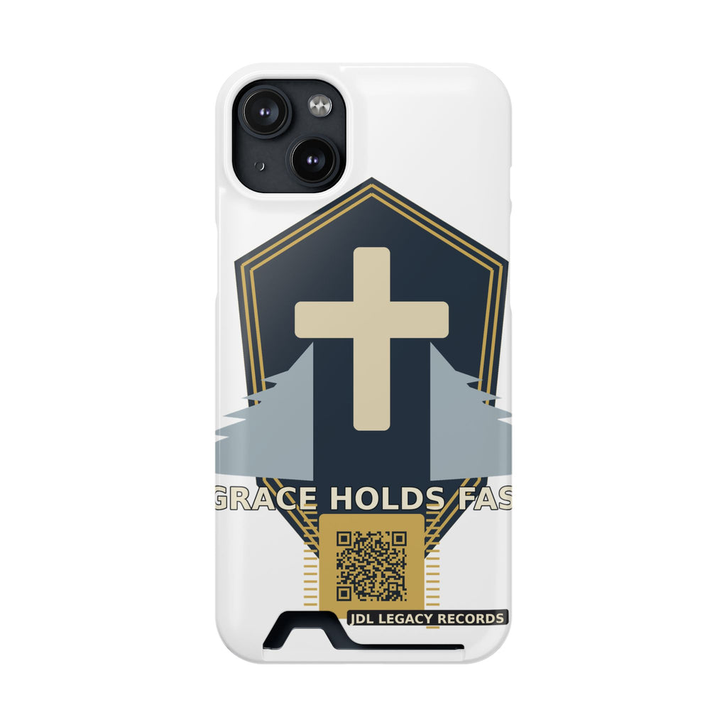 Christian Cross Phone Card Case — "Grace Holds Fast" RFID Cardholder Phone Case