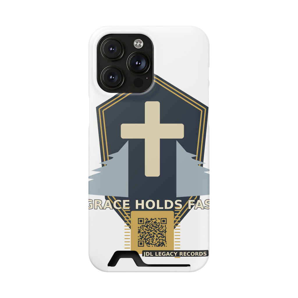 Christian Cross Phone Card Case — "Grace Holds Fast" RFID Cardholder Phone Case