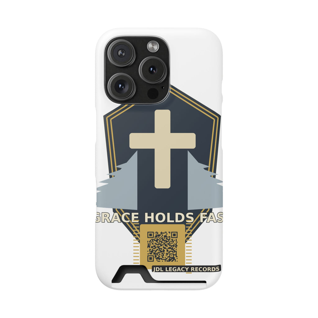 Christian Cross Phone Card Case — "Grace Holds Fast" RFID Cardholder Phone Case