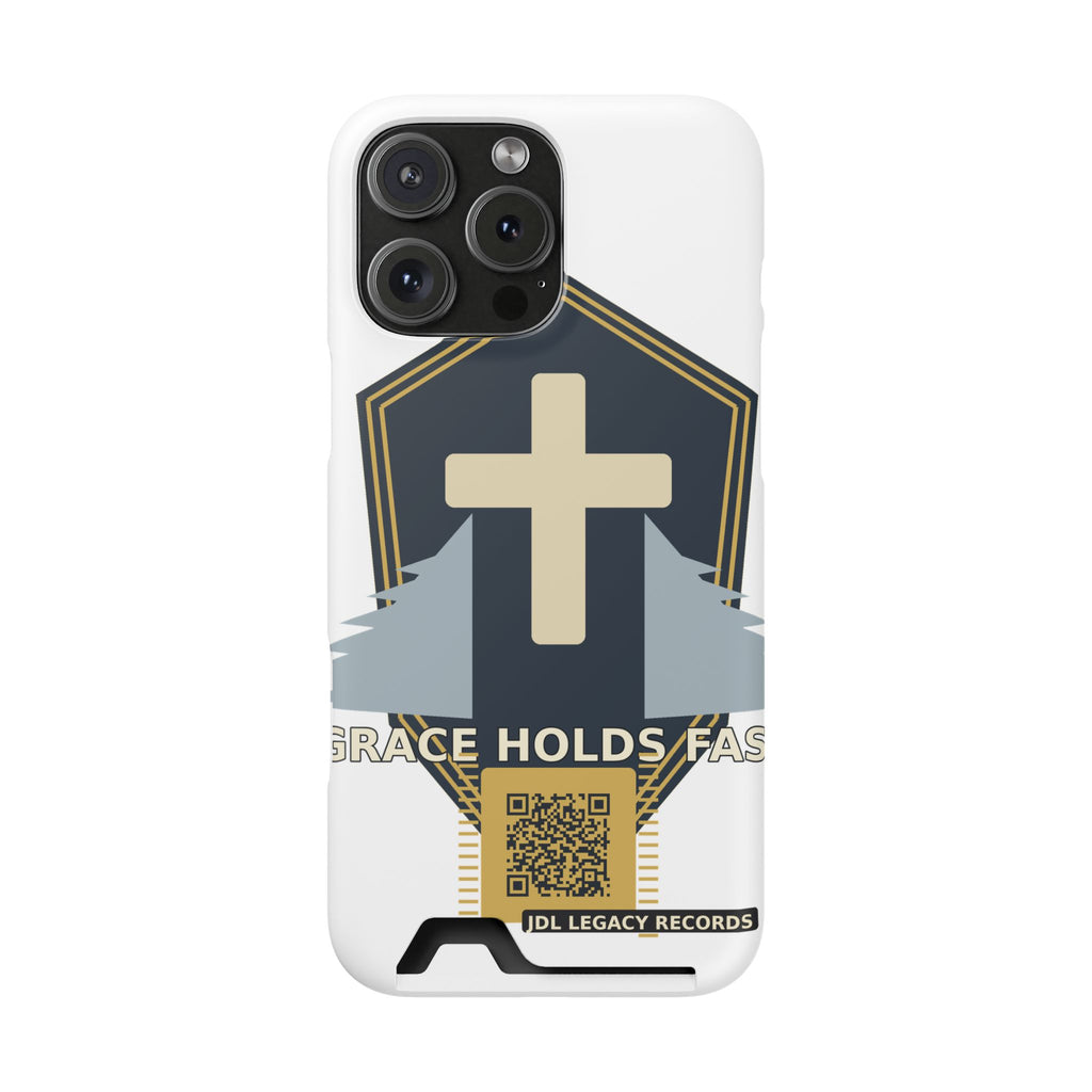 Christian Cross Phone Card Case — "Grace Holds Fast" RFID Cardholder Phone Case